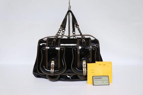 Fendi black cheap patent leather bag